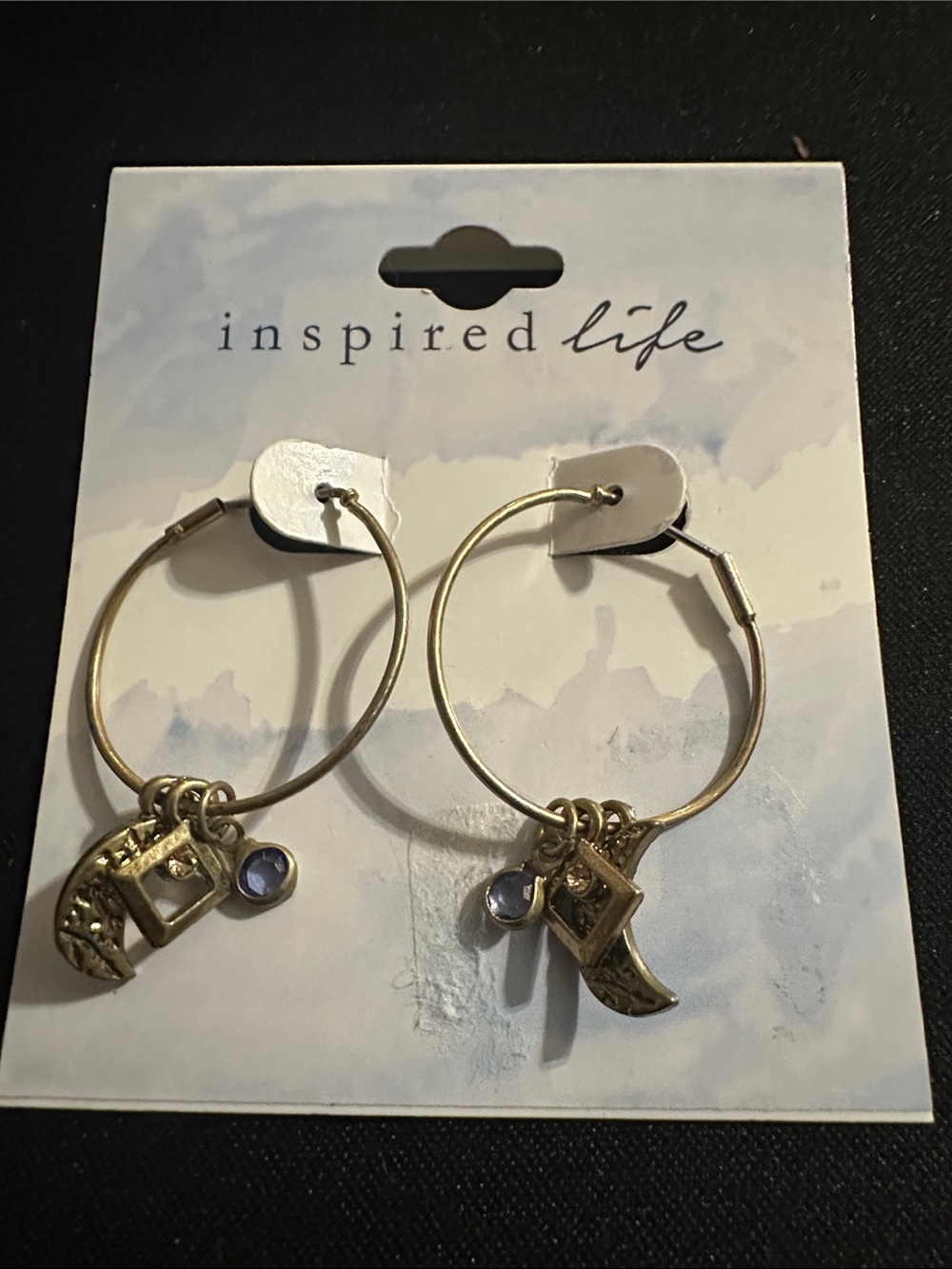 Inspire Gold Hoop Charm Earrings with Purple Stones
#76
